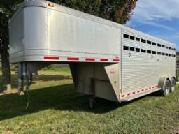 2010 Adam livestock trailer goose neck, 16ft aluminum, 2- 7000 axels, one gate, registered & inspected 