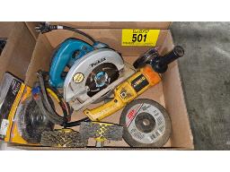 LOT COMPRENANT RECTIFIEUSE "DEWALT", SCIE RONDE "M