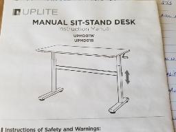 UPLITE UPMD01B, table de travail ajustable manuellement