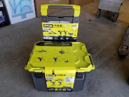 RYOBI ONE-scie alternative, visseuse perceuse 1/2, visseuse à choc 1/4, 2 batteries, 1 chargeur, 1 coffre sur roues 18 volts, neufs