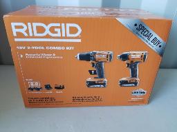 RIDGID-Perceuse marteau et visseuse à choc, 2 batteries 18 vols, chargeur, sac, neufs