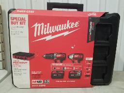 MILWAKEE-Perceuse marteau 1/2, impact 1/4, 2 batteries, chargeur, coffre modulaire