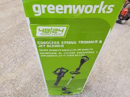 2 outils en un GREENWORKS-Coupe herbe, souffleur 24/48 volts, batterie et chargeur, neuf