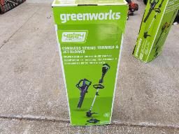 2 outils en un GREENWORKS-Coupe herbe, souffleur 24/48 volts, batterie et chargeur, neuf