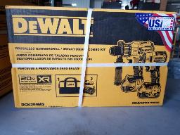 DEWALT-Ensemble de marteau perforateur et perceuse à percussion, 2 batteries, chargeur, sac, 20 volts