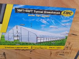 Serre 30'x80'x12' au centre arche au 5', toile en PE 300, Porte 6'7''x6'7'', boitier 87''x45''x44''