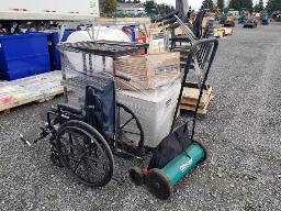 Évier garage + tondeuse manuel + étagère + chaise roulante + lot chaises