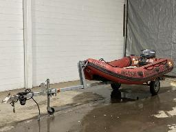 2008, ZODIAC G380 FB, BATEAU PNEUMATIQUE    SUR REMORQUE, MOTEUR 15HP