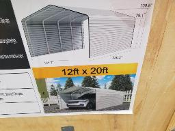 Abris pour v&eacute;hicule en m&eacute;tal environ 12pi x 20pi x 79po centre 100po, boitier 71x23x22, 240Kg, neuf
