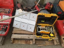 Palan 2 tonnes, chaufferette butane, couple herbe a essence, pompe a gaz 12V, laser arpentage