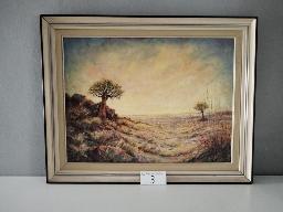 Oil painting of Grassland with trees &ndash; S Shutler