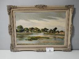 Oil painting of trees and a lake &ndash; Harry Hayton