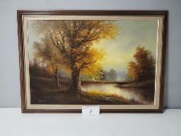 Oil painting of autumn trees by the river - Martin