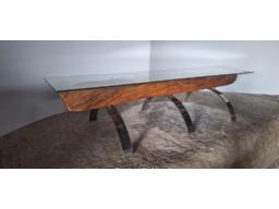 Sleeper wood Table with Glass Top (No VAT) 