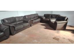 Brown leather couch set. 2 x Three seater couches. 2 x Two seater couches. 2 x One seater couches. (VAT) 
